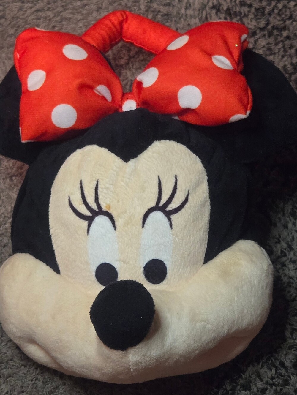 GUC Disney Minnie Mouse Plush Face Purse Handbag Red Polka Dot Bow
